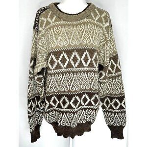 Nu Trenz Fair Isle Wool Sweater Mens Size XL Vintage Brown 90s Long Sleeve